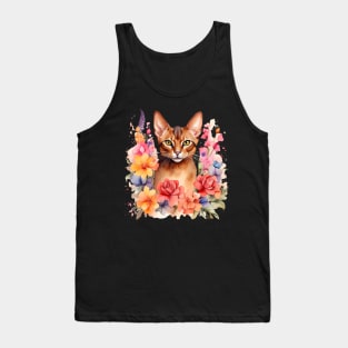 An abyssinian cat decorated with beautiful watercolor flowers Tank Top